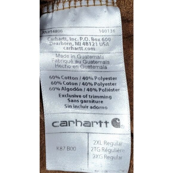 Carhartt Pocket Tee 2XL Brown Work Wear Short Sleeve Outdoor Shirt Logo Durable - Picture 6 of 9